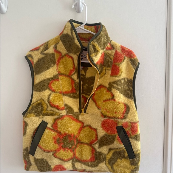 Toad&Co Jackets & Blazers - Toad&Co Yellow Floral Sherpa Half-Zip Vest with Olive and Orange Accents